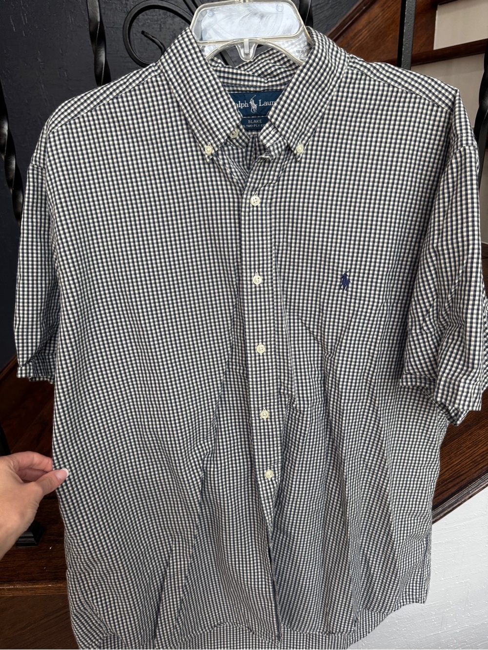 Ralph Lauren Black & White Gingham Short-Sleeve Button-Down Shirt